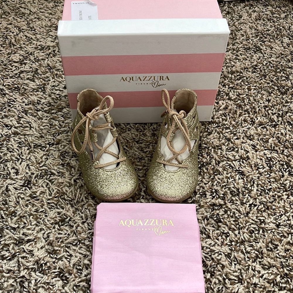 Children’s Aquazzura Ballet Style Shoes Gold Glitter